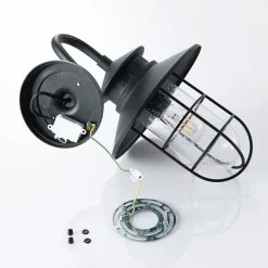 Lindby utendørs vegglampe Kyan, høyde 40 cm, svart, IP44, E27| Terrassebelysning|Vegglamper Utendørs