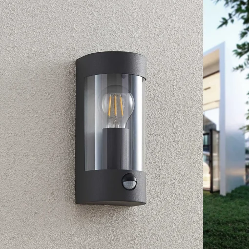 Lindby utendørs vegglampe Junias, 24 cm, antrasitt, sensor Sale