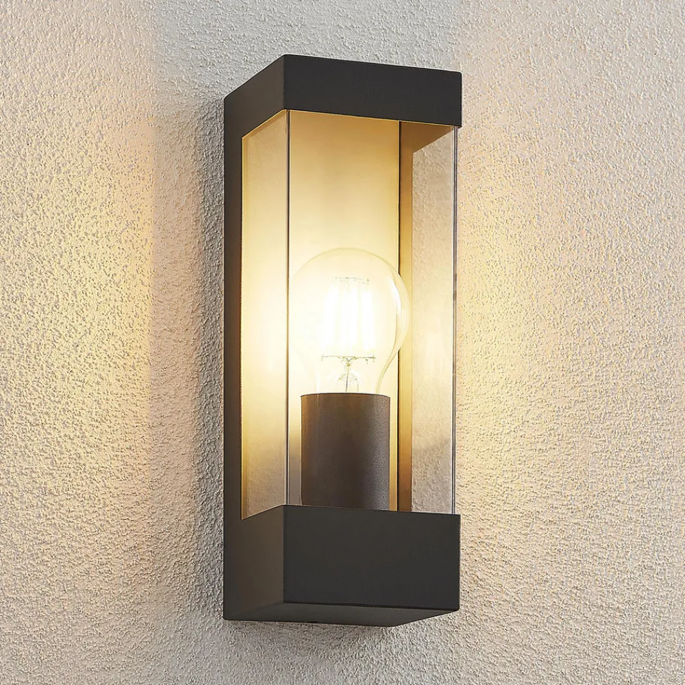 Lindby utendørs vegglampe Tilian, høyde 25 cm, antrasitt, stål Discount