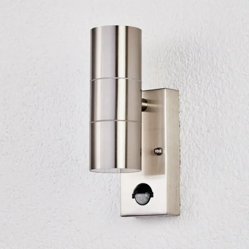 Lindby utendørs vegglampe Eyrin, høyde 22 cm, stål, sensor| Vegglamper Med Sensor|Utebelysning Med Sensor