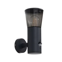 Lindby utendørs vegglampe Heulo, Ø 10,5 cm, røykgrå, sensor| Vegglamper Med Sensor|Utebelysning Med Sensor