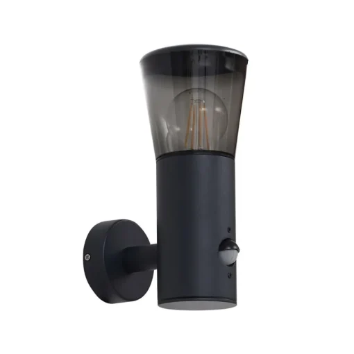 Lindby utendørs vegglampe Heulo, Ø 10,5 cm, røykgrå, sensor| Vegglamper Med Sensor|Utebelysning Med Sensor