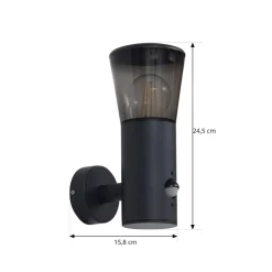 Lindby utendørs vegglampe Heulo, Ø 10,5 cm, røykgrå, sensor| Vegglamper Med Sensor|Utebelysning Med Sensor