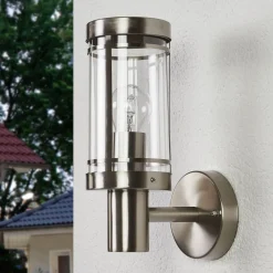 Lindby utendørs vegglampe Djori, aluminiumfarget, stål, E27| Terrassebelysning|Vegglamper Utendørs