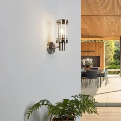 Lindby utendørs vegglampe Djori, aluminiumfarget, stål, E27| Terrassebelysning|Vegglamper Utendørs