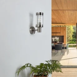 Lindby utendørs vegglampe Djori, aluminiumfarget, stål, E27| Terrassebelysning|Vegglamper Utendørs