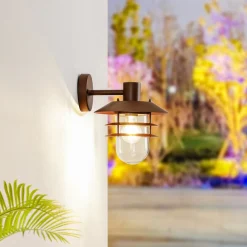 Lindby utendørs vegglampe Meliora, rustbrun, jern, IP44, E27| Vegglamper Utendørs
