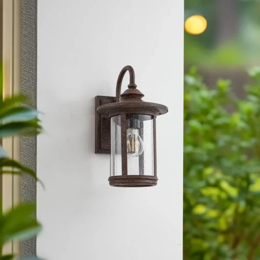 Lindby utendørs vegglampe Zayn, rustfarget, glass, IP23| Terrassebelysning|Vegglamper Utendørs