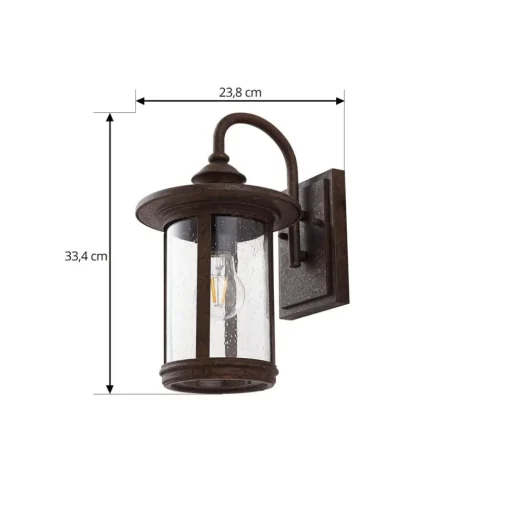 Lindby utendørs vegglampe Zayn, rustfarget, glass, IP23| Terrassebelysning|Vegglamper Utendørs