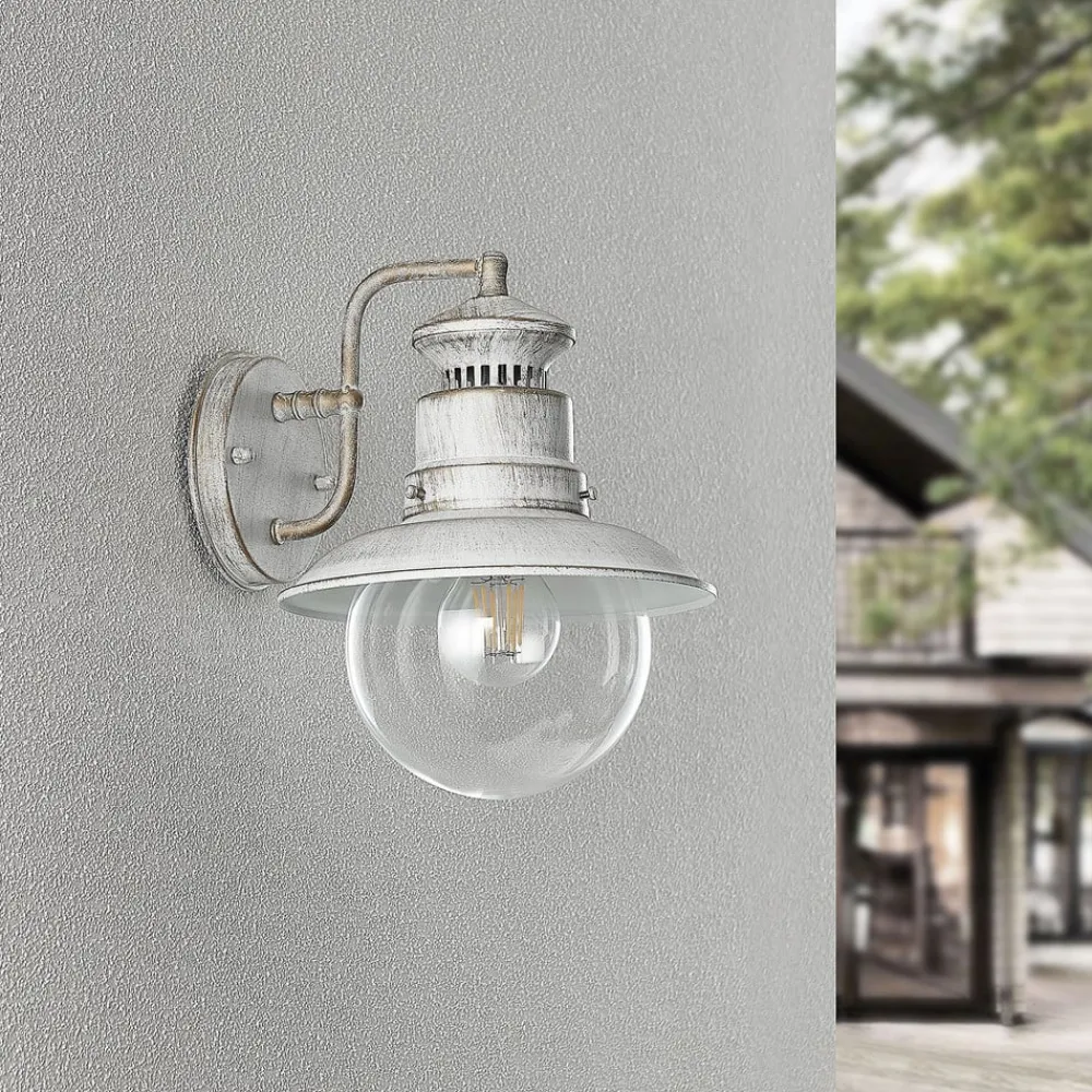 Lindby utendørs vegglampe Gwendolyn, hvit antikk, metall, 26 cm| Terrassebelysning|Vegglamper Utendørs