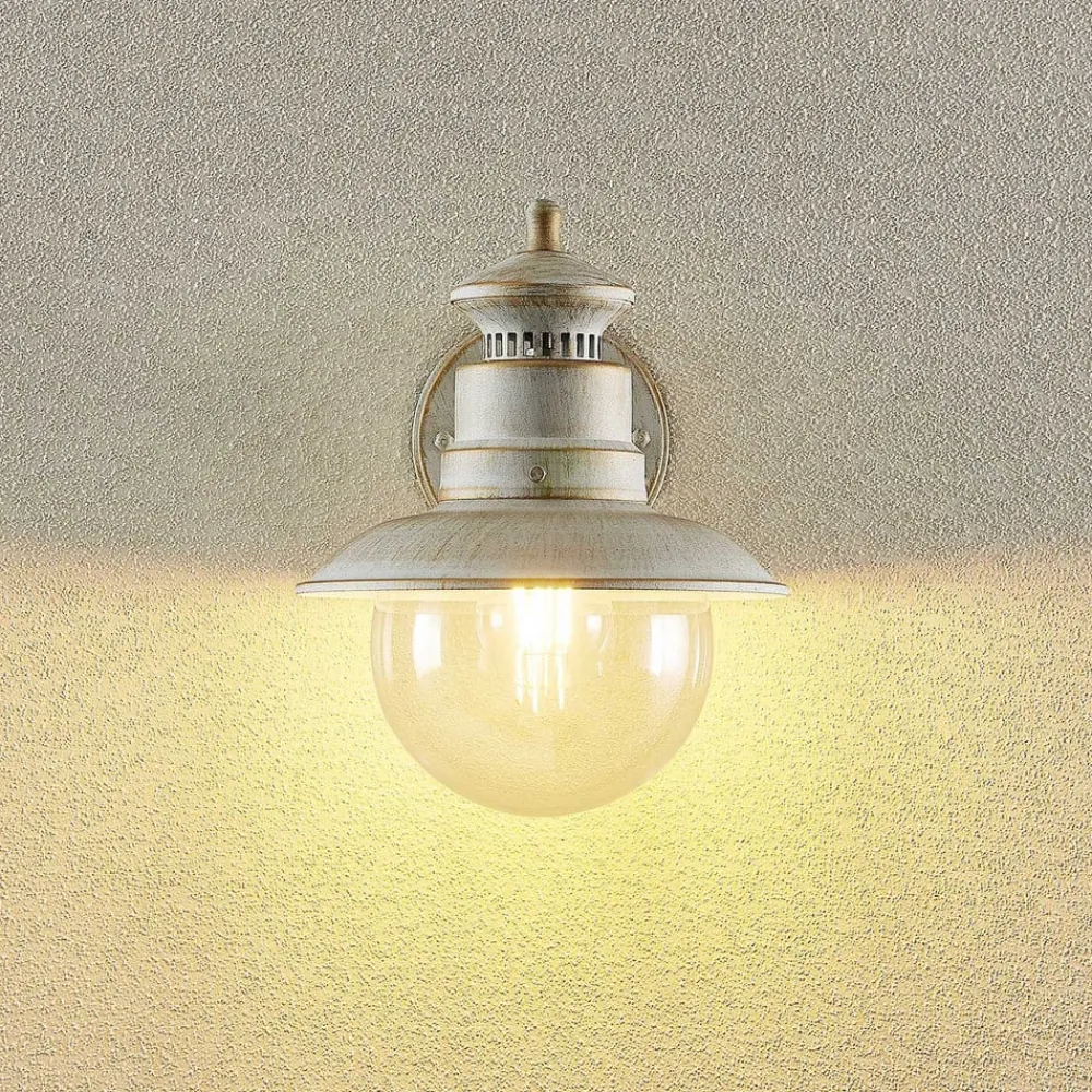Lindby utendørs vegglampe Gwendolyn, hvit antikk, metall, 26 cm| Terrassebelysning|Vegglamper Utendørs