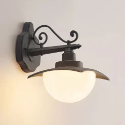 Lindby utendørs vegglampe Elinda, høyde 29 cm, antrasitt, glass Clearance