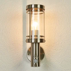 Lindby utendørs vegglampe Djori, sensor, aluminiumsfarget, E27 Clearance