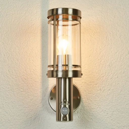 Lindby utendørs vegglampe Djori, sensor, aluminiumsfarget, E27 Clearance