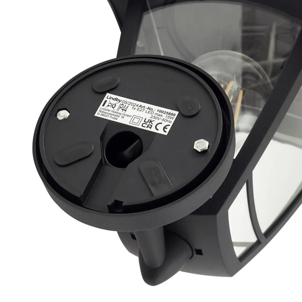 Lindby utendørs vegglampe Isidoro, svart, lykt, plast Outlet