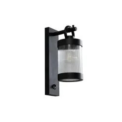 Lindby utendørs vegglampe Yrene, 20 cm, svart, sensor, riffle Clearance