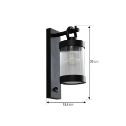 Lindby utendørs vegglampe Yrene, 20 cm, svart, sensor, riffle Clearance