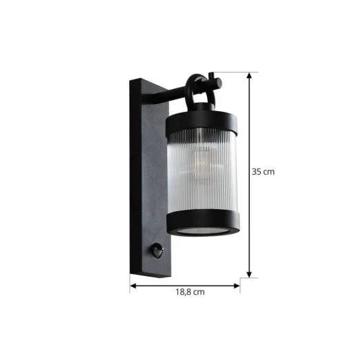 Lindby utendørs vegglampe Yrene, 20 cm, svart, sensor, riffle Clearance