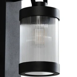 Lindby utendørs vegglampe Yrene, 20 cm, svart, sensor, riffle Clearance