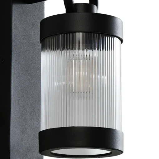 Lindby utendørs vegglampe Yrene, 20 cm, svart, sensor, riffle Clearance
