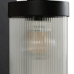 Lindby utendørs vegglampe Yrene, 20 cm, svart, sensor, riffle Clearance