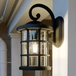 Lindby utendørs vegglampe Ankea, svart, høyde 37 cm, IP23, E27