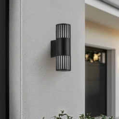 Lindby utendørs vegglampe Lurinda, 2 lyskilder, svart, Ø10cm| Terrassebelysning|Vegglamper Utendørs