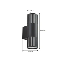 Lindby utendørs vegglampe Lurinda, 2 lyskilder, svart, Ø10cm| Terrassebelysning|Vegglamper Utendørs