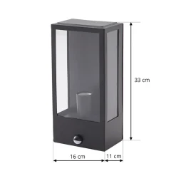 Lindby utendørs vegglampe Ilana, svart, sensor, IP44, E27 Outlet