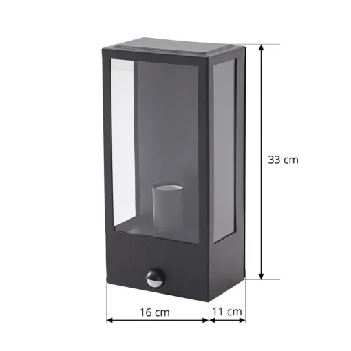 Lindby utendørs vegglampe Ilana, svart, sensor, IP44, E27 Outlet