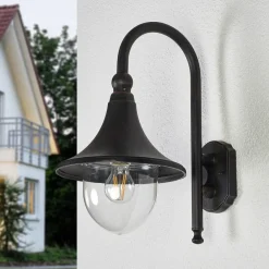 Lindby utendørs vegglampe Daphne, antikk svart, metall, E27| Terrassebelysning|Vegglamper Utendørs