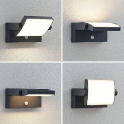 Lindby utendørs vegglampe Sherin, sett med 2, svingbar, sensor| Kommersiell Utebelysning|Vegglamper Med Sensor