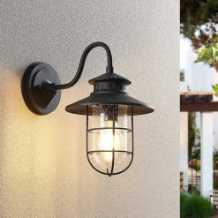 Lindby utendørs vegglampe Kyan, høyde 32 cm, svart, IP44, E27| Terrassebelysning|Vegglamper Utendørs