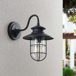 Lindby utendørs vegglampe Kyan, høyde 32 cm, svart, IP44, E27| Terrassebelysning|Vegglamper Utendørs