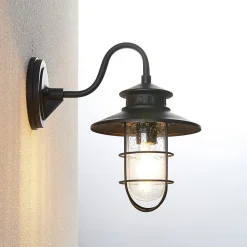 Lindby utendørs vegglampe Kyan, høyde 32 cm, svart, IP44, E27| Terrassebelysning|Vegglamper Utendørs