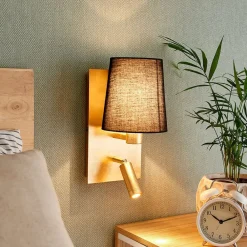 Lindby vegglampe Aiden, 30 cm, svart, gull, LED-leselampe| Vegglamper
