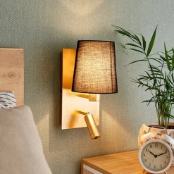 Lindby vegglampe Aiden, 30 cm, svart, gull, LED-leselampe| Vegglamper