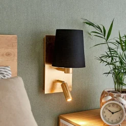 Lindby vegglampe Aiden, 30 cm, svart, gull, LED-leselampe| Vegglamper