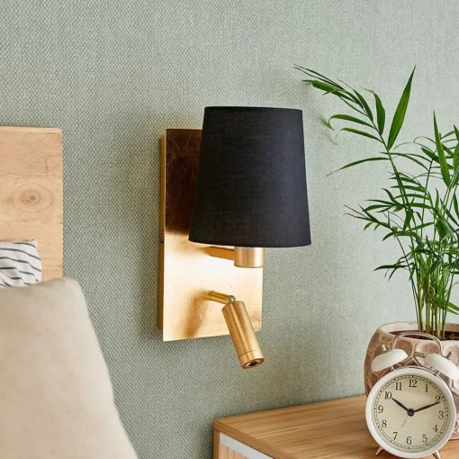 Lindby vegglampe Aiden, 30 cm, svart, gull, LED-leselampe| Vegglamper