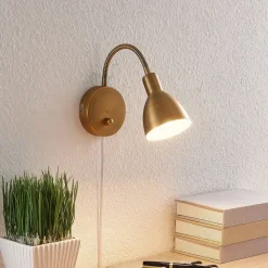 Lindby vegglampe Amrei, antikk messing, 42 cm, støpsel, dimbar| Vegglamper
