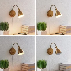 Lindby vegglampe Amrei, antikk messing, 42 cm, støpsel, dimbar| Vegglamper