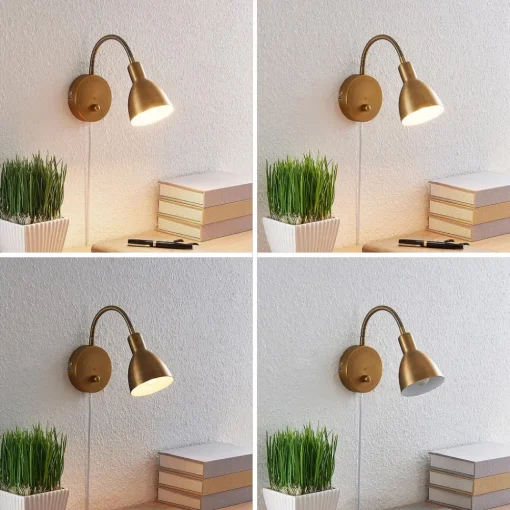Lindby vegglampe Amrei, antikk messing, 42 cm, støpsel, dimbar| Vegglamper