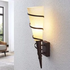 Lindby vegglampe Anouk, høyde 44 cm, glass, metall, fakkellampe Hot
