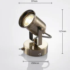 Lindby vegglampe Anze, 10 m, antikk messing, bryter Hot