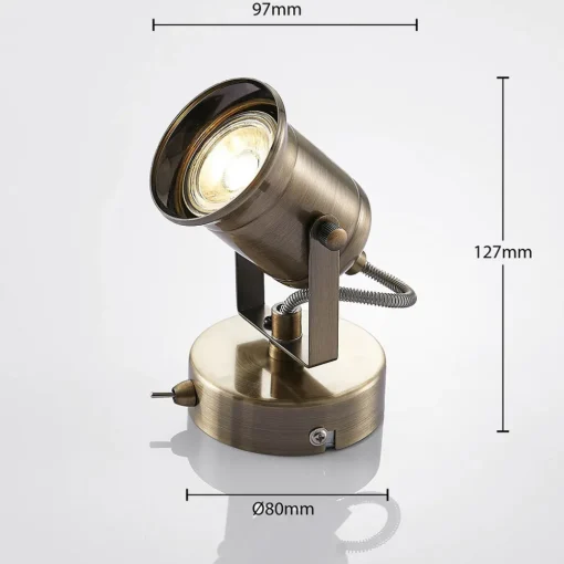 Lindby vegglampe Anze, 10 m, antikk messing, bryter Hot