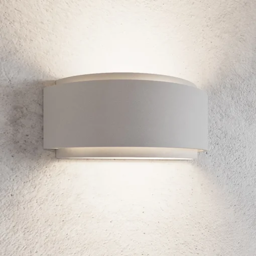 Lindby vegglampe Cassian, gips, 32 cm, hvit, halvsirkelformet