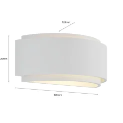 Lindby vegglampe Cassian, gips, 32 cm, hvit, halvsirkelformet