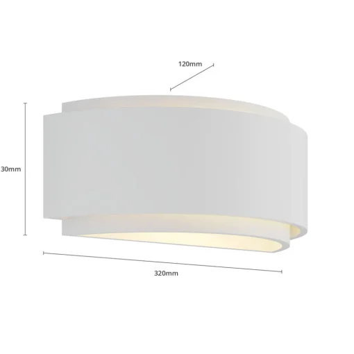 Lindby vegglampe Cassian, gips, 32 cm, hvit, halvsirkelformet