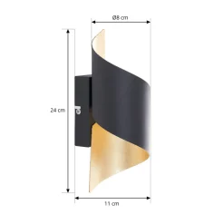Lindby vegglampe Desirio, svart/gull, 24 cm, metall Clearance