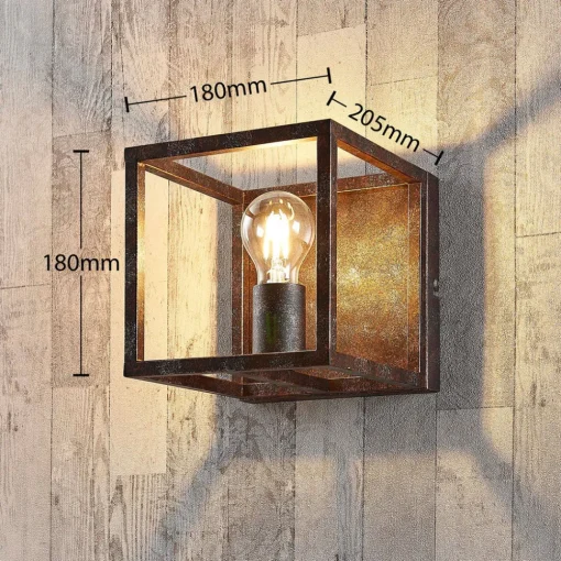 Lindby vegglampe Emin, bredde 18 cm, rustfarget, metall Clearance